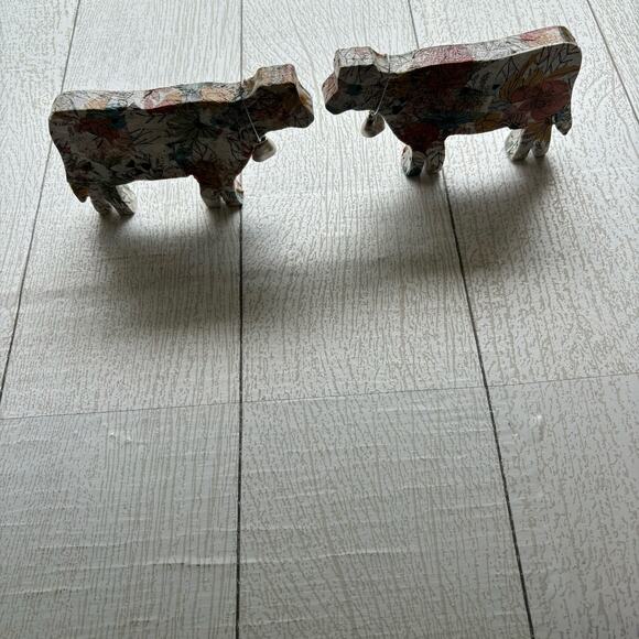 Handcrafted Decoupaged Floral Collage Wooden Cows - Picture 2 of 11